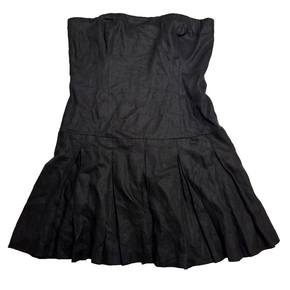 Reformation Isabelli Linen Dress Black Strapless Pleated Mini Size 12 NEW